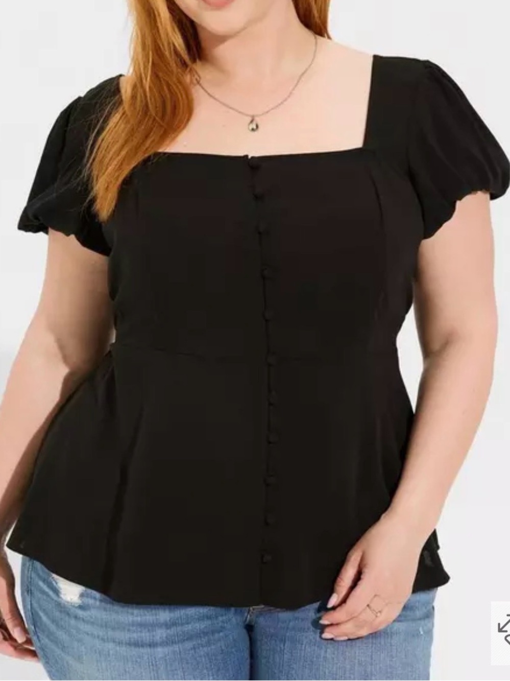 NWT Torrid Black Peplum Washable Challis Puff sleeve Top size 5x (28)